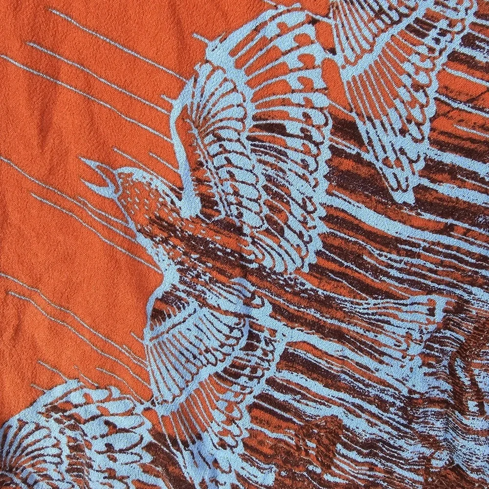 Free People Pumpkin Orange Blue Birds of a Feather Top Blouse L Oversized Boho